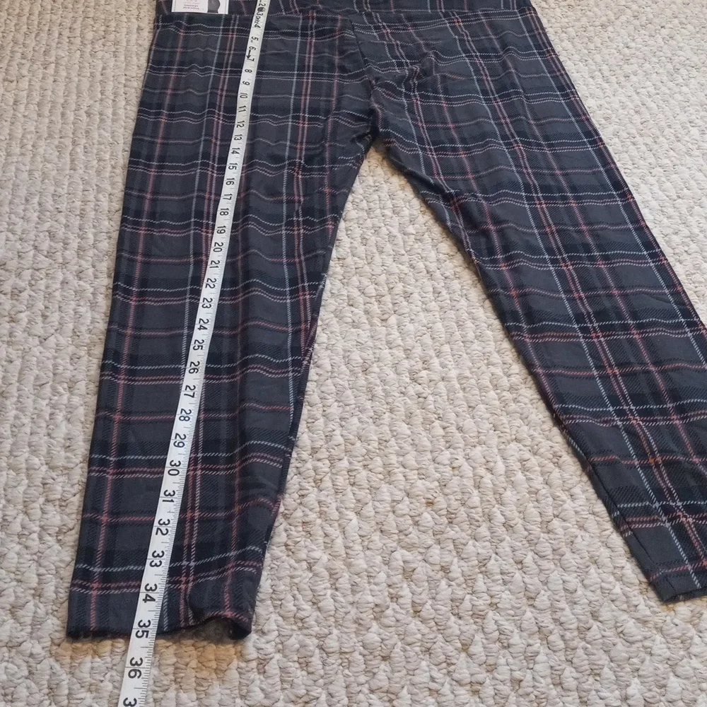 Women’s XXXL Black Plaid Leggings High Waisted Stretchy Skinny Pants for Casual